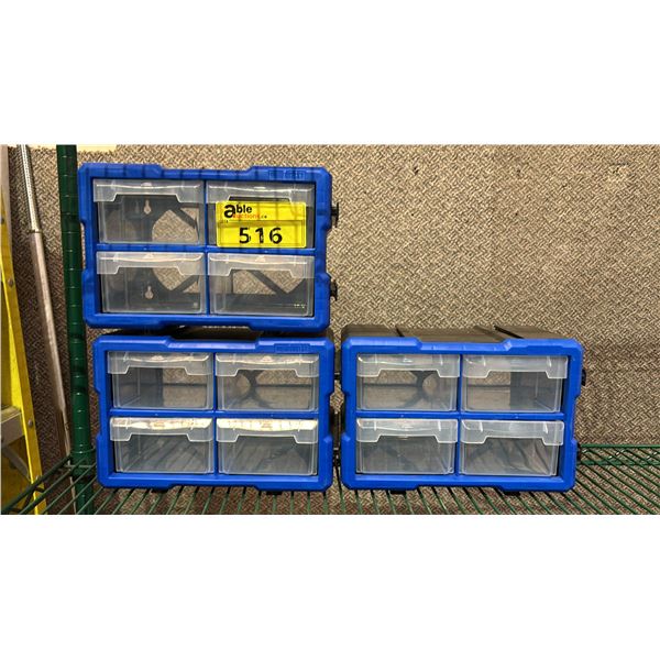 THREE SMALL PLASTIC PARTS ORGANIZERS