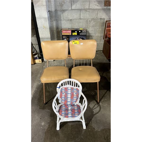 TWO VINTAGE UPHOLSTERED CHAIRS & A CHILDRENS CHAIR