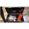 Image 2 : PLASTIC TOOLBOX WITH CONTENTS, FISHING ROD HOLDERS, PONCHOS, BICYCLE TIRE PUMP, VEHICLE CLUB & MORE