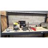 Image 1 : BENCH VISE, PIPE CLAMPS, SMOOTH PLANE CUTTER, PLASTIC TOOL BOX WITH CONTENTS & MORE
