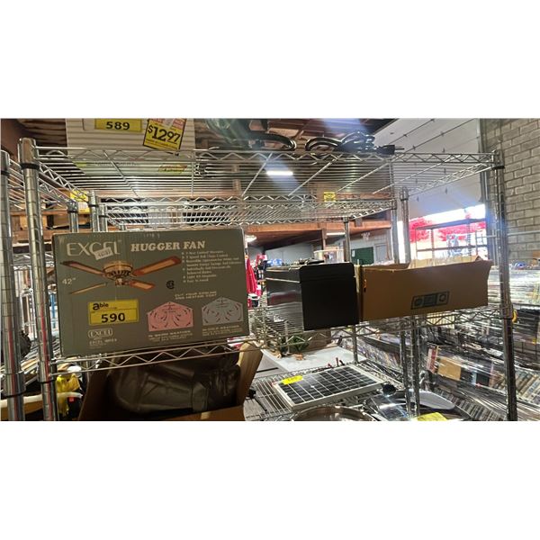 EXCEL HUGGER FAN, SMALL METAL TOOL BOX & SMALL HAND TOOLS