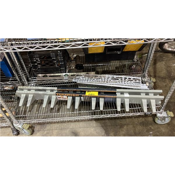 SHELF OF ASSORTED TOOL HANGERS