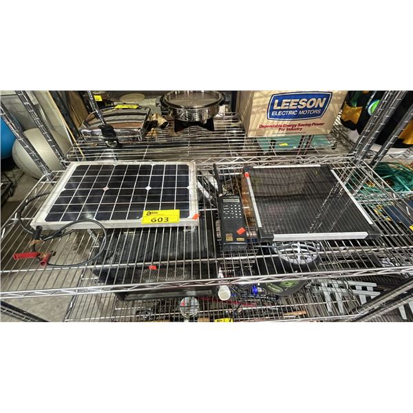 TWO SOLAR PANELS & A 30 CHANNEL RADIO SCANNER