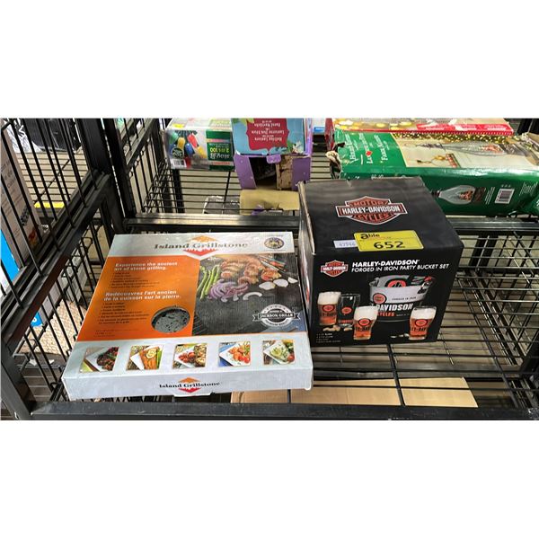 HARLEY DAVIDSON IRON PARTY BUCKET SET & A GRILLSTONE