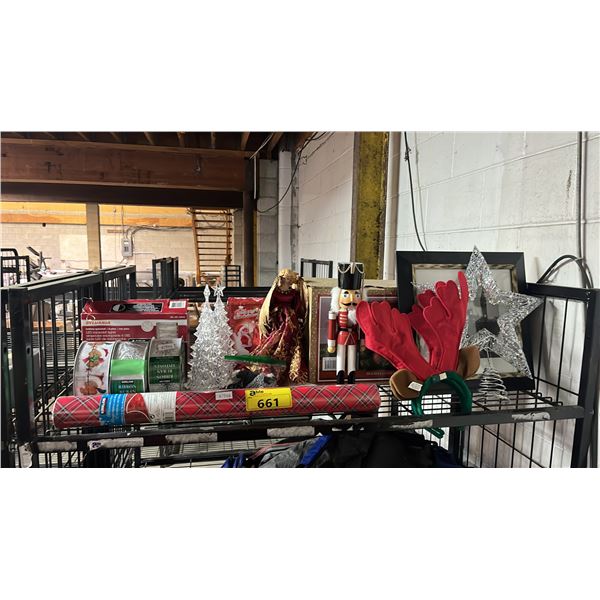 SHELF OF ASSORTED CHRISTMAS DECORATIONS