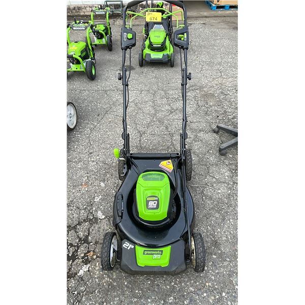 GREENWORKS PRO 21" ELECTRIC LAWNMOWER *NO BATTERY/NO CHARGER/NO BAG/WORKING CONDITION UNKNOWN*