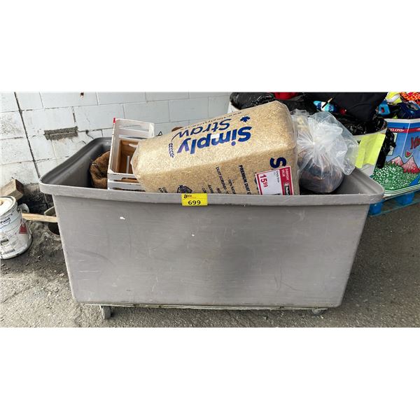 BIN OF ASSORTED PET SUPPLY PRODUCTS & PLANTERS*BIN NOT INCLUDED/MUST TAKE ALL*
