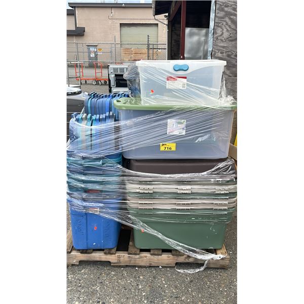 LARGE PALLET OF ASSORTED BINS WITH LIDS
