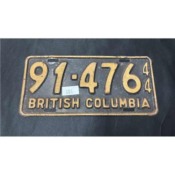 1944 BRITISH COLUMBIA LICENSE PLATE