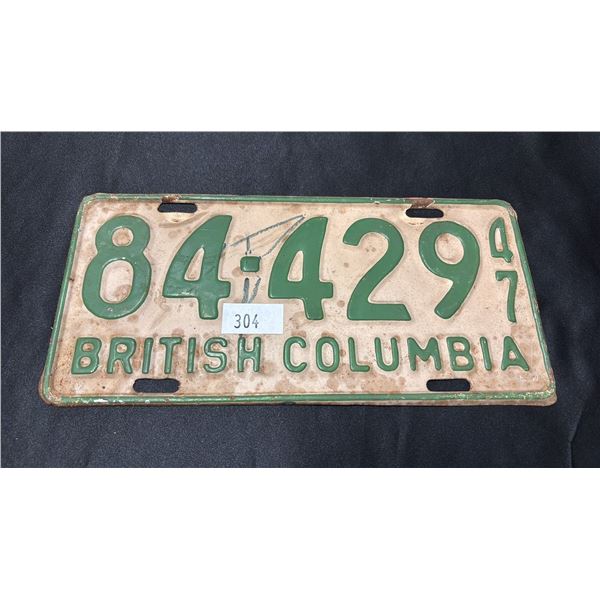 1947 BRITISH COLUMBIA LICENSE PLATE