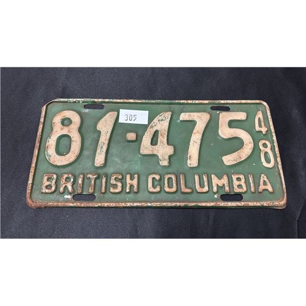 1948 BRITISH COLUMBIA LICENSE PLATE