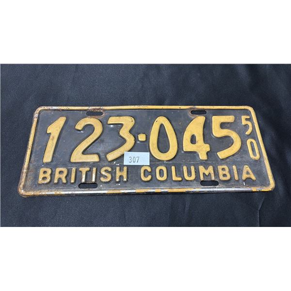 1950 BRITISH COLUMBIA LICENSE PLATE