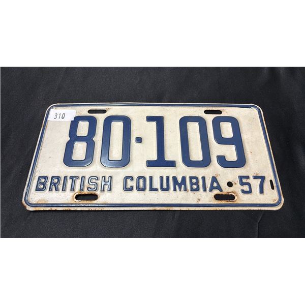 1957 BRITISH COLUMBIA LICENSE PLATE