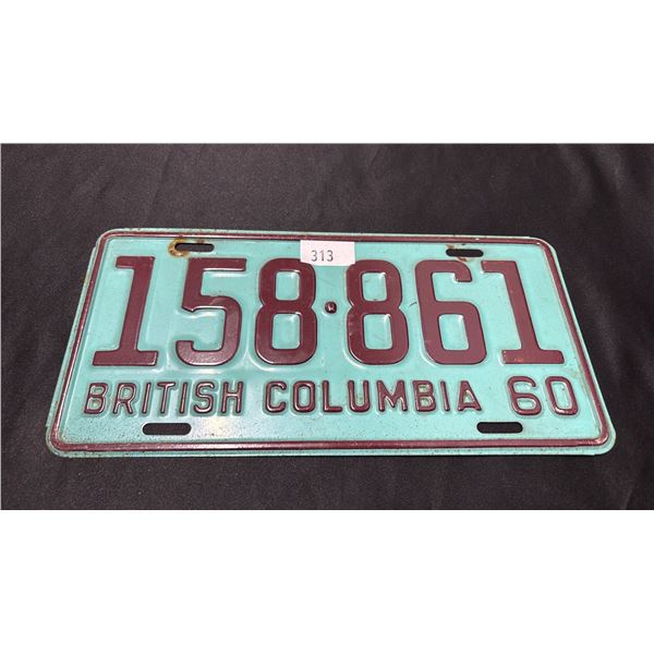 1960 BRITISH COLUMBIA LICENSE PLATE