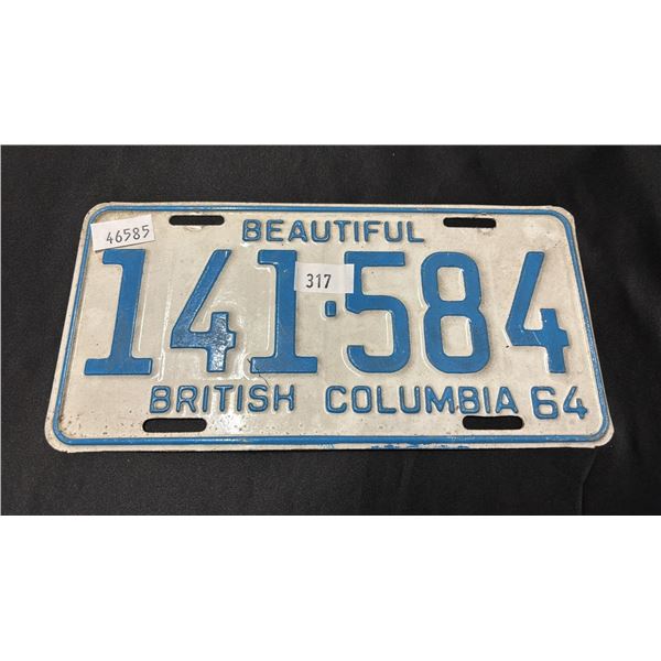 1964 BRITISH COLUMBIA LICENSE PLATE