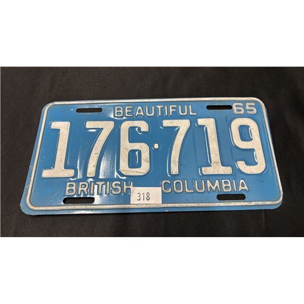 1965 BRITISH COLUMBIA LICENSE PLATE
