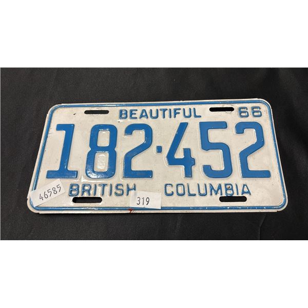 1966 BRITISH COLUMBIA LICENSE PLATE