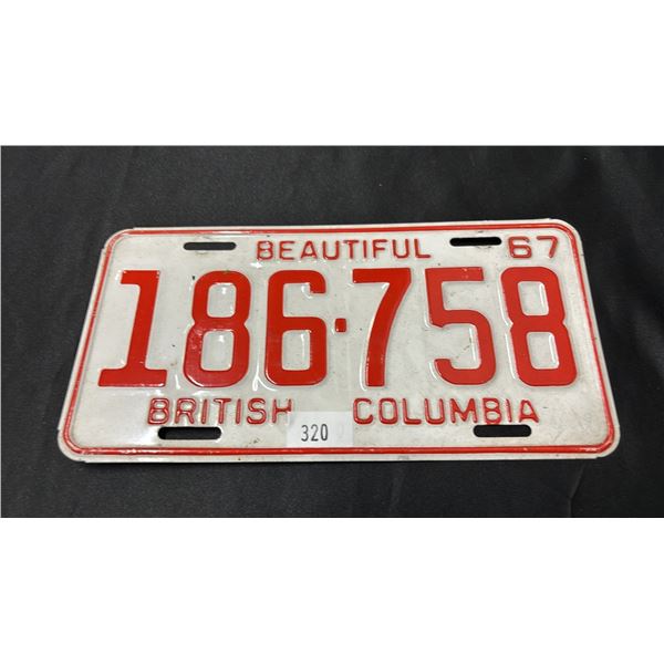 1967 BRITISH COLUMBIA LICENSE PLATE