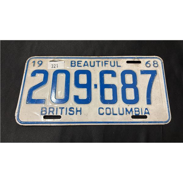 1968 BRITISH COLUMBIA LICENSE PLATE