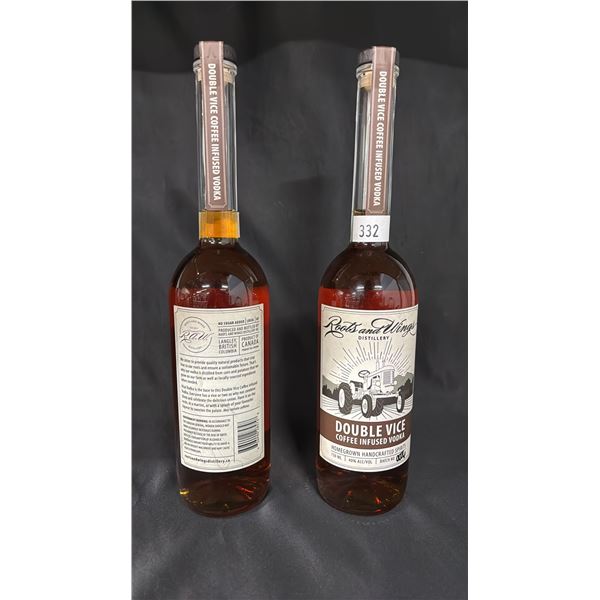 2 - 750ML BOTTLES OF ROOTS AND WINGS DISTILLERY DOUBLE VICE COFFEE INFUSED VODKA