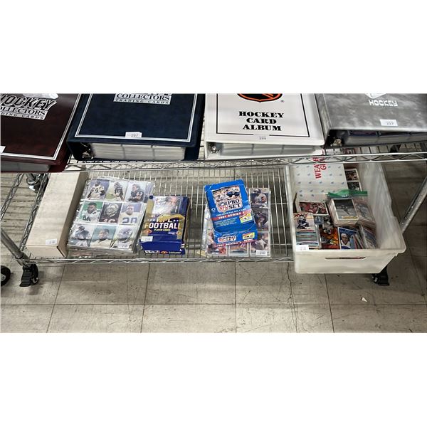 SHELF OF ASSORTED SPORTS CARDS INCLUDING; HOCKEY, FOOTBALL, BASEBALL & MORE
