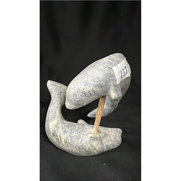 'TWO WHALES' INUIT SOAPSTONE CARVING