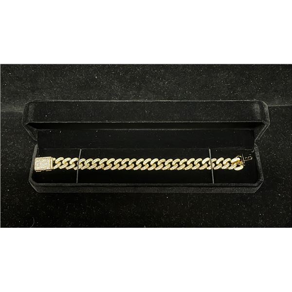 NEW 14K GOLD PLATED 14 MM ICED OUT CUBAN LINK BRACELET - 8" LONG