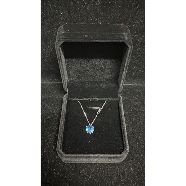 NEW 925 SILVER 2 CT LAB-GROWN AQUAMARINE SOLITAIRE NECKLACE - ADJUSTABLE 16" - 18" LONG