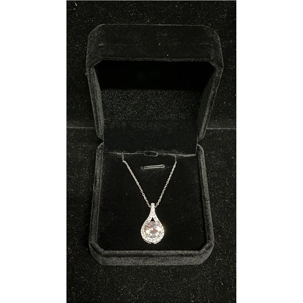 NEW 925 SILVER 4CT SIMULATED DIAMOND (CZ) TEARDROP NECKLACE - ADJUSTABLE 16" - 18" LONG