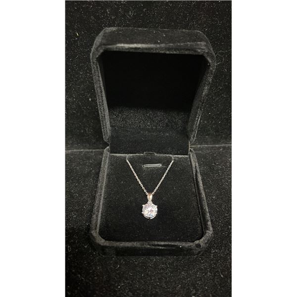 NEW 925 SILVER 3CT SIMULATED DIAMOND (CZ) SOLITAIRE NECKLACE - ADJUSTABLE 16" - 18" LONG