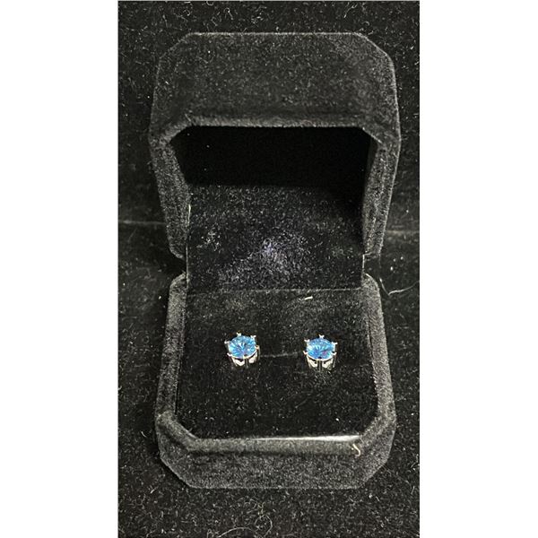 NEW 925 SILVER 1CT EACH LAB-GROWN AQUAMARINE STUD EARRINGS