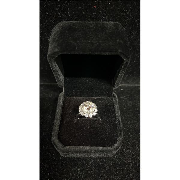 NEW 925 SILVER 3CT MOISSANITE LAB DIAMOND HALO RING - RESIZABLE