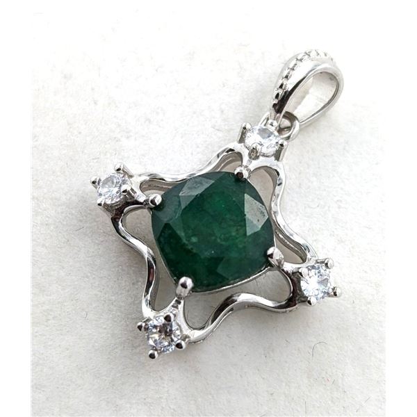 1.9 CT CERTIFIED SILVER EMERALD GEMSTONE PENDANT ($4,921 APPRAISAL, APPRAISAL NOT GUARANTEED)