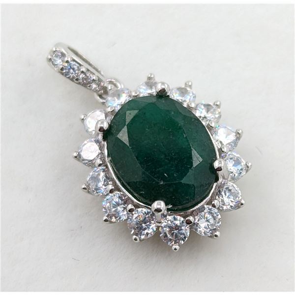 1.9 CT CERTIFIED SILVER EMERALD GEMSTONE PENDANT ($3,328 APPRAISAL, APPRAISAL NOT GUARANTEED)
