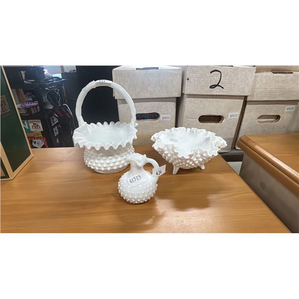 THREE PIECES OF MILK GLASS