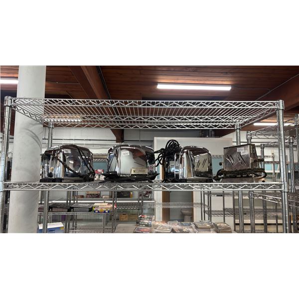 SHELF OF STAINLESS STEEL VINTAGE SMALL APPLIANCES