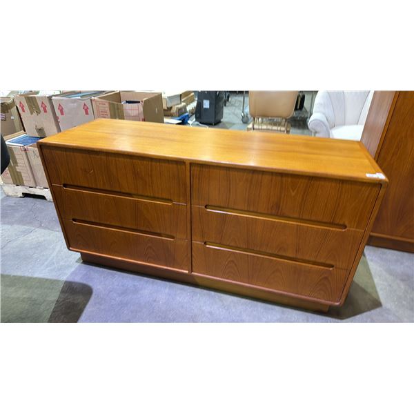 MID CENTURY MODERN TEAK 6-DRAWER LOW-BOY DRESSER 57.5" X 19" X 29"