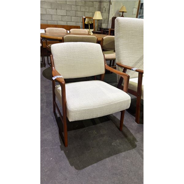 MID CENTURY MODERN DANISH TEAK UPHOLSTERED ARM CHAIR