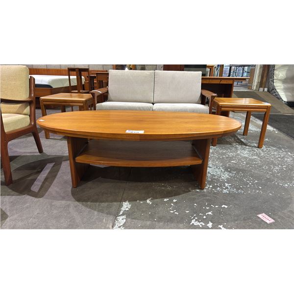 MID CENTURY MODERN TEAK OVAL COFFEE TABLE MADE BY NORDIC FURNITURE IN MARKDALE ONTARIO 55" X 30" X