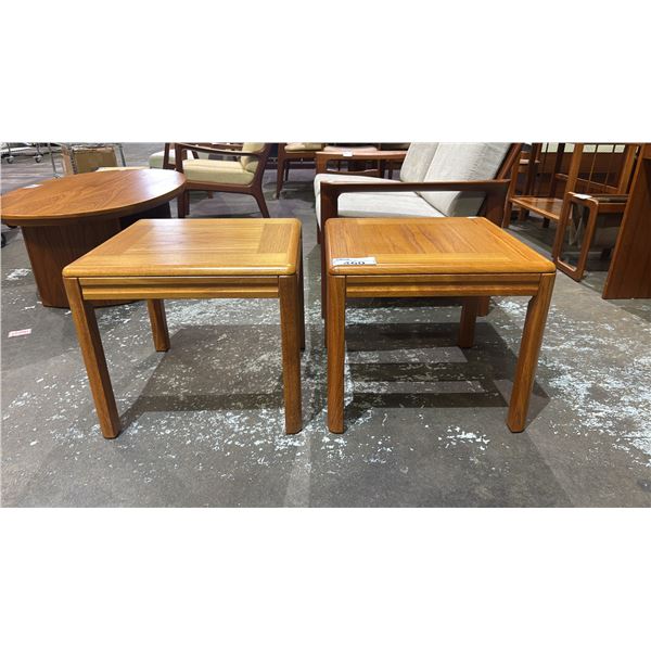 PAIR OF MID CENTURY DANISH MODERN HENNING ODDENSE TEAK END TABLES MADE IN DENMARK 21" X 21" X 18.5"