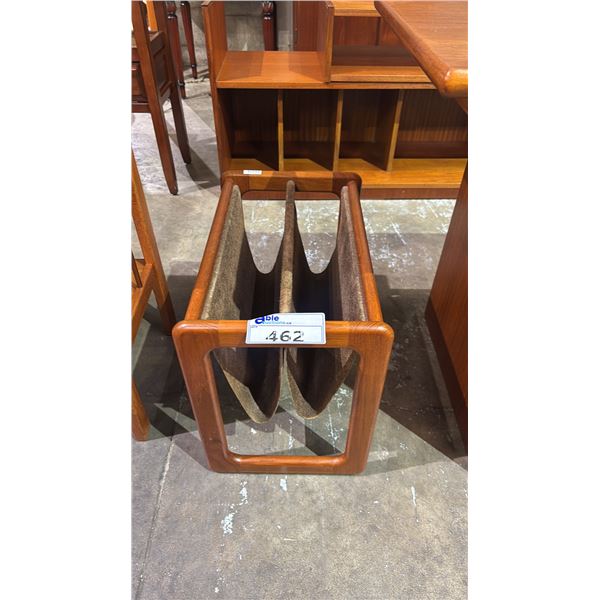 MID CENTURY DANISH MODERN TEAK & LEATHER MAGAZINE STAND