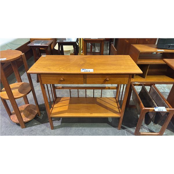 MID CENTURY DANISH MODERN 2-DRAWER TEAK HALL TABLE 36" X 16" X 29"