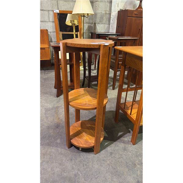 MID CENTURY DANISH MODERN TEAK 3-TIER ROUND PLANT STAND 12" X 32"