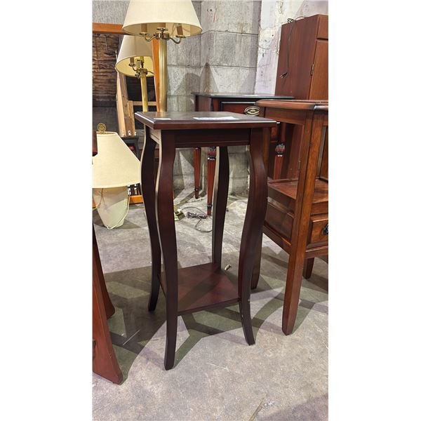 2-TIER CHERRY WOOD FINISH SMALL PLANT STAND 12" X 12" X 28"