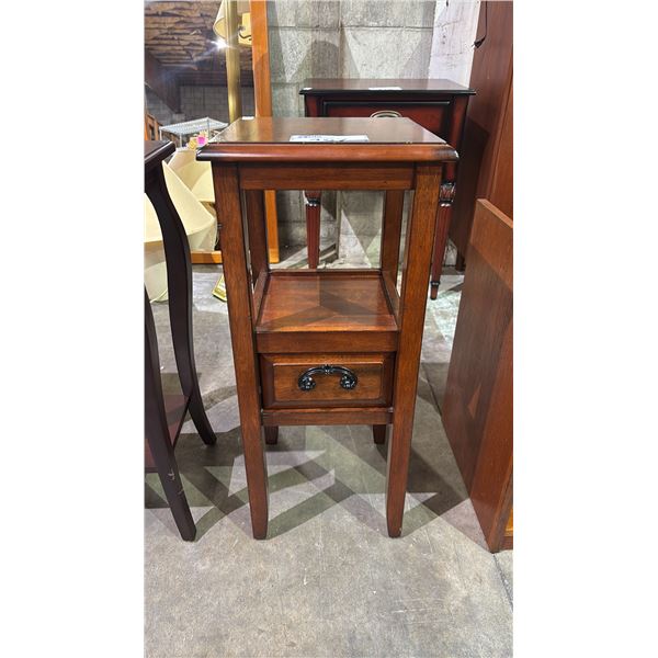 1-DRAWER 2-TIER MAHOGANY FINISH SMALL STAND 13" X 13" X 30"