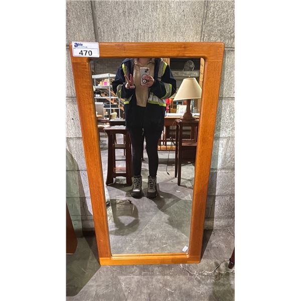 MID CENTURY DANISH MODERN TEAK FRAMED WALL MIRROR 24" X 47"