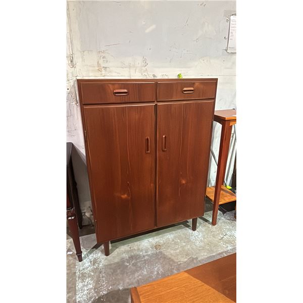 MID CENTURY DANISH MODERN TEAK 2-DRAWER DRESSER WITH BOTTOM CABINET 33.5" X 15" X 48"