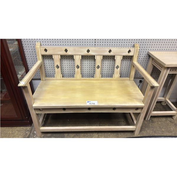 WHITE-WASHED WOODEN BENCH 42" X 19" X 32"