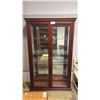 Image 1 : CHERRY WOOD  FINISH 2-DOOR GLASS IN-LIT DISPLAY CABINET WITH SHELVES 46" X 13" X 73"