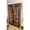 Image 2 : CHERRY WOOD  FINISH 2-DOOR GLASS IN-LIT DISPLAY CABINET WITH SHELVES 46" X 13" X 73"